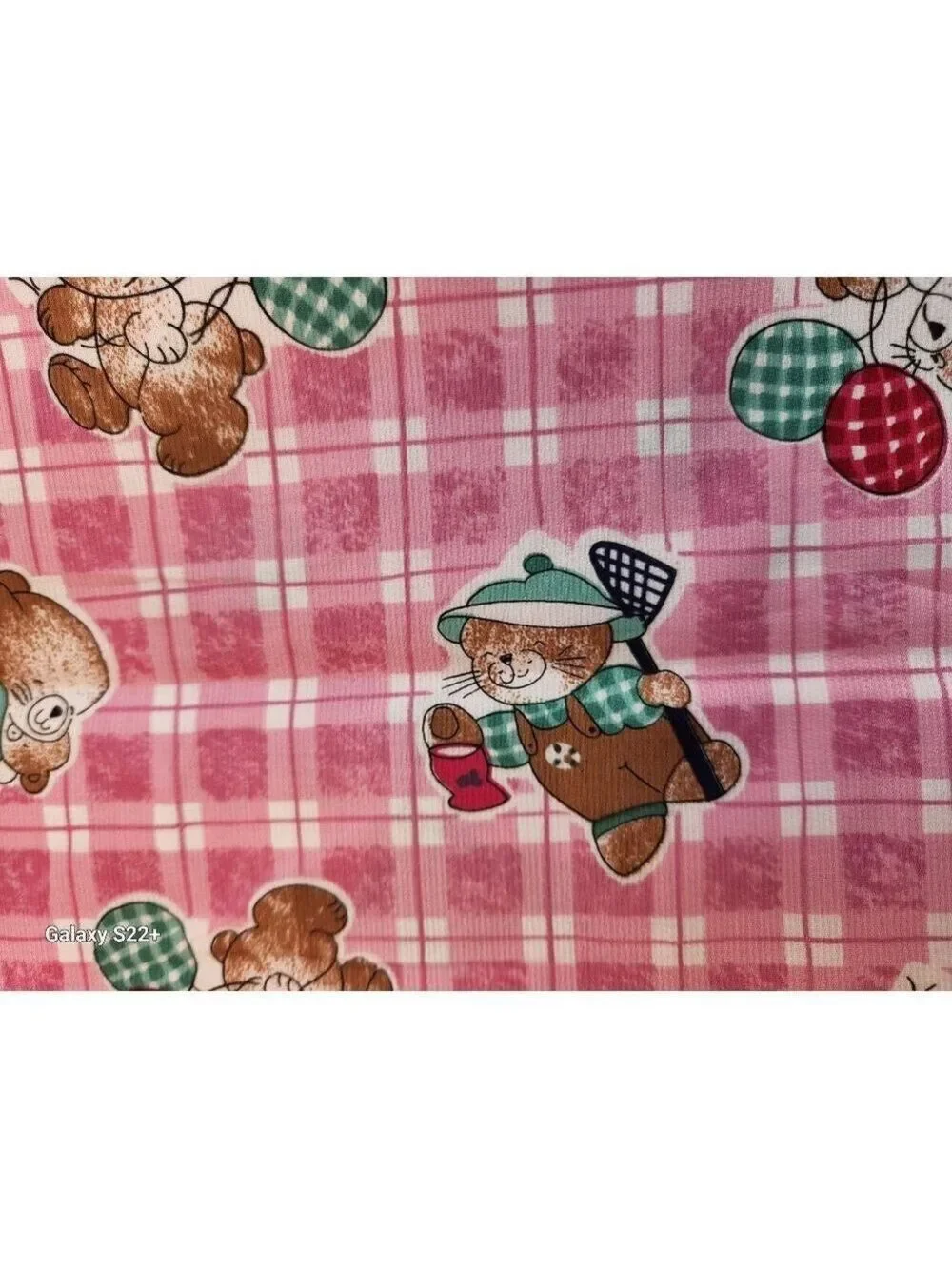 Vintage Pink Bunny Fabric Plaid Cotton Poly Children Novelty Fabric 1.75 Yards S